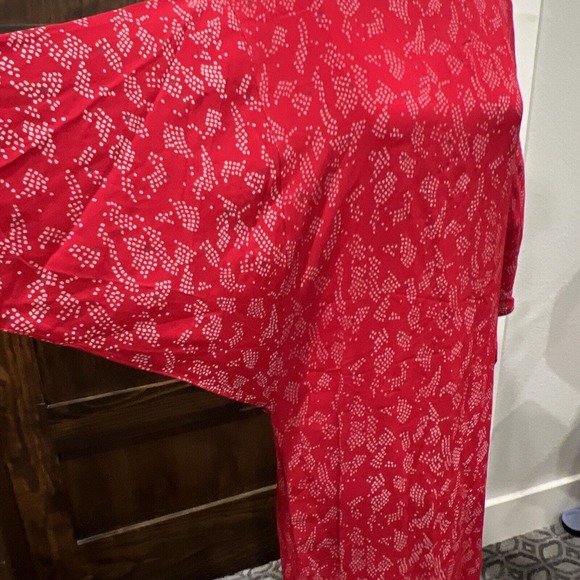 Vintage Red Dress Warren Z Dolman Sleeves Geometric Pattern 80s Midi - Picture 3 of 9